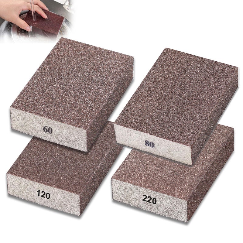 Sunxeke 4Pcs Sanding Sponge Coarse Fine Blocks kit 60/80/120/220 Grit for Pot Brush Pan Brush Metal Sanding Wood Sanding Glasses Sanding Washable&Reusable N-G-001-60/80/120/220 - Image 1